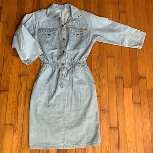 Vintage 80’s Dreams brand 100% cotton denim skirt jumper 3/4 sleeve size M